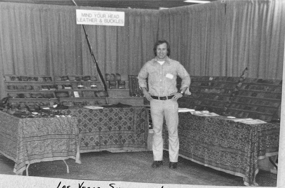 Heritage old picture of grandfather at Buckle pop-up event, black and white photo
