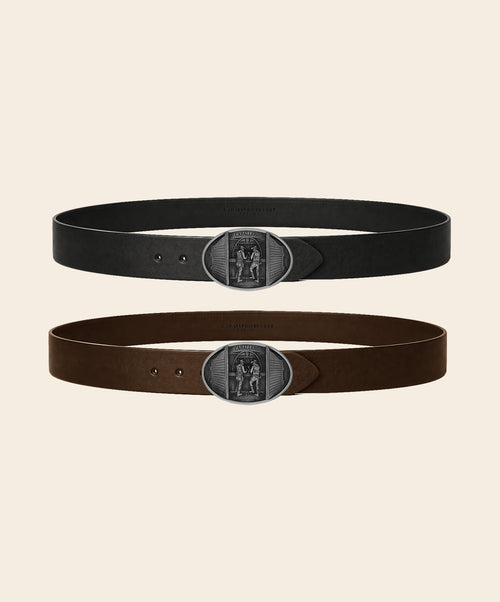 Classic Belt in black and brown paired with Bar Buckle