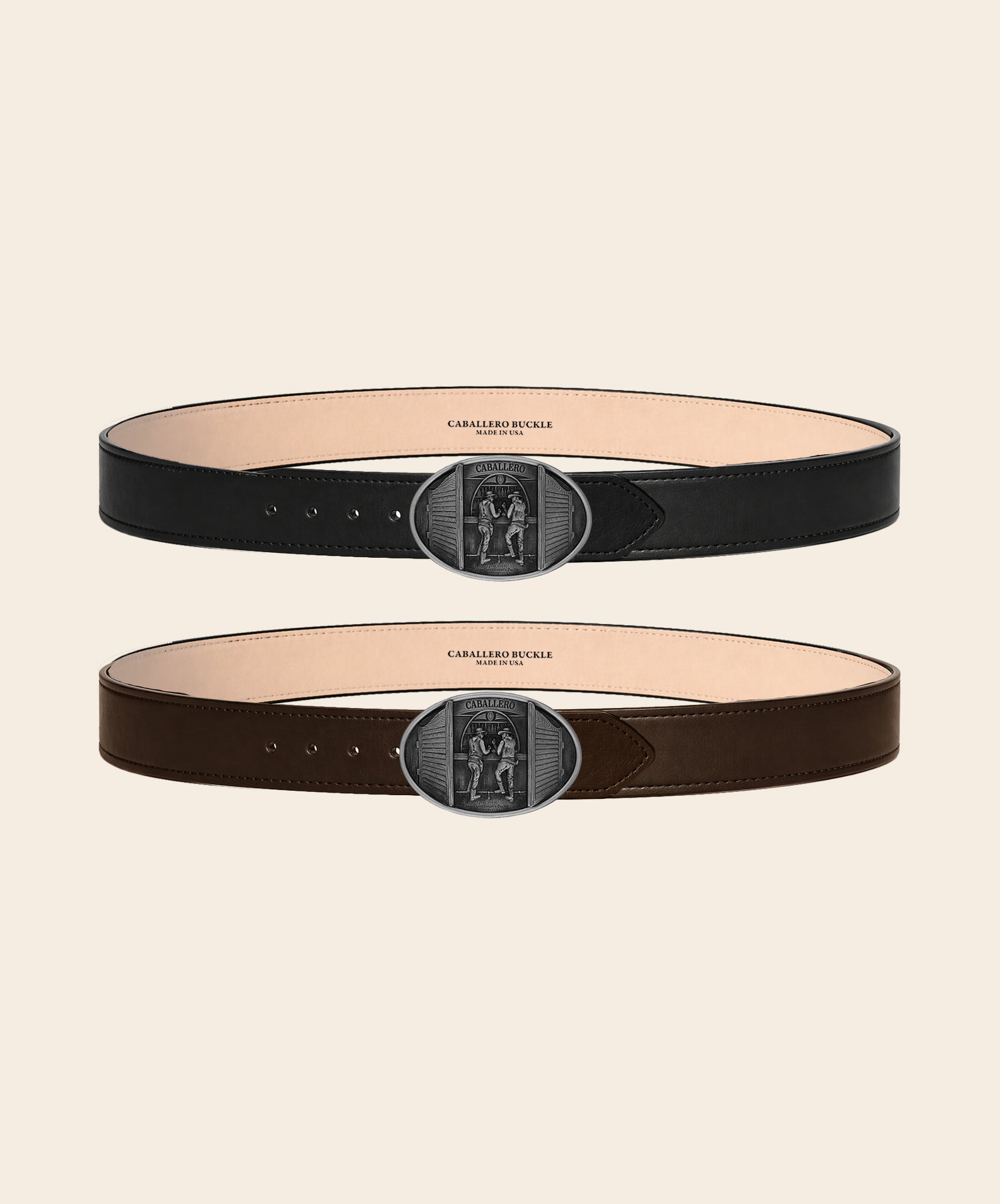 Stitched Belt in black and brown paired with Bar Buckle