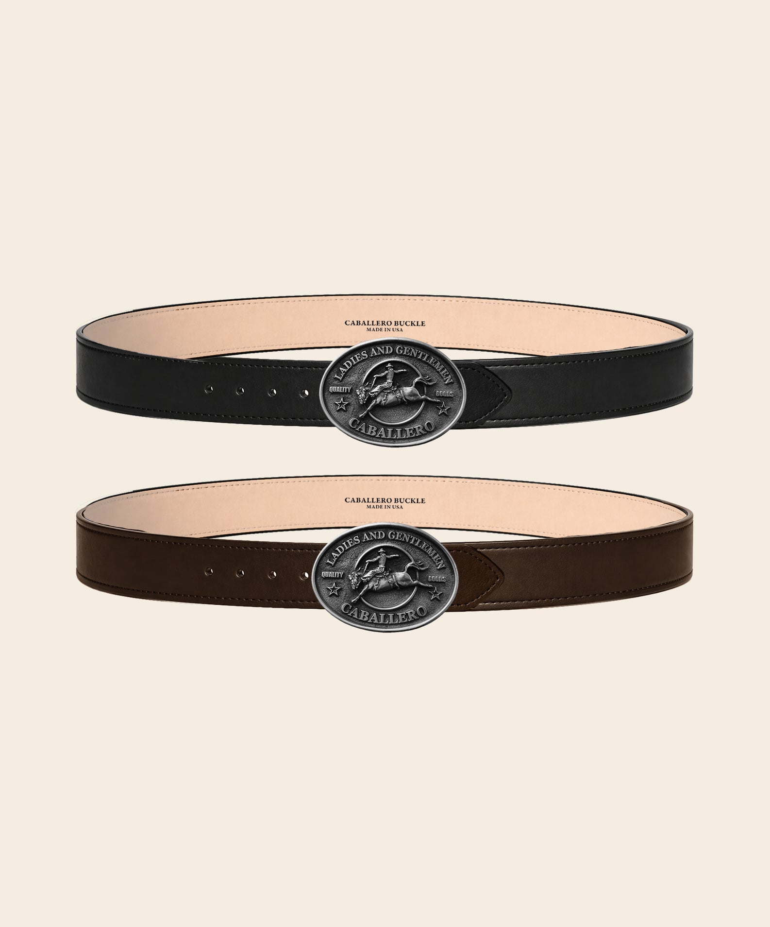 Stitched Belt in black and brown paired with Rodeo Buckle