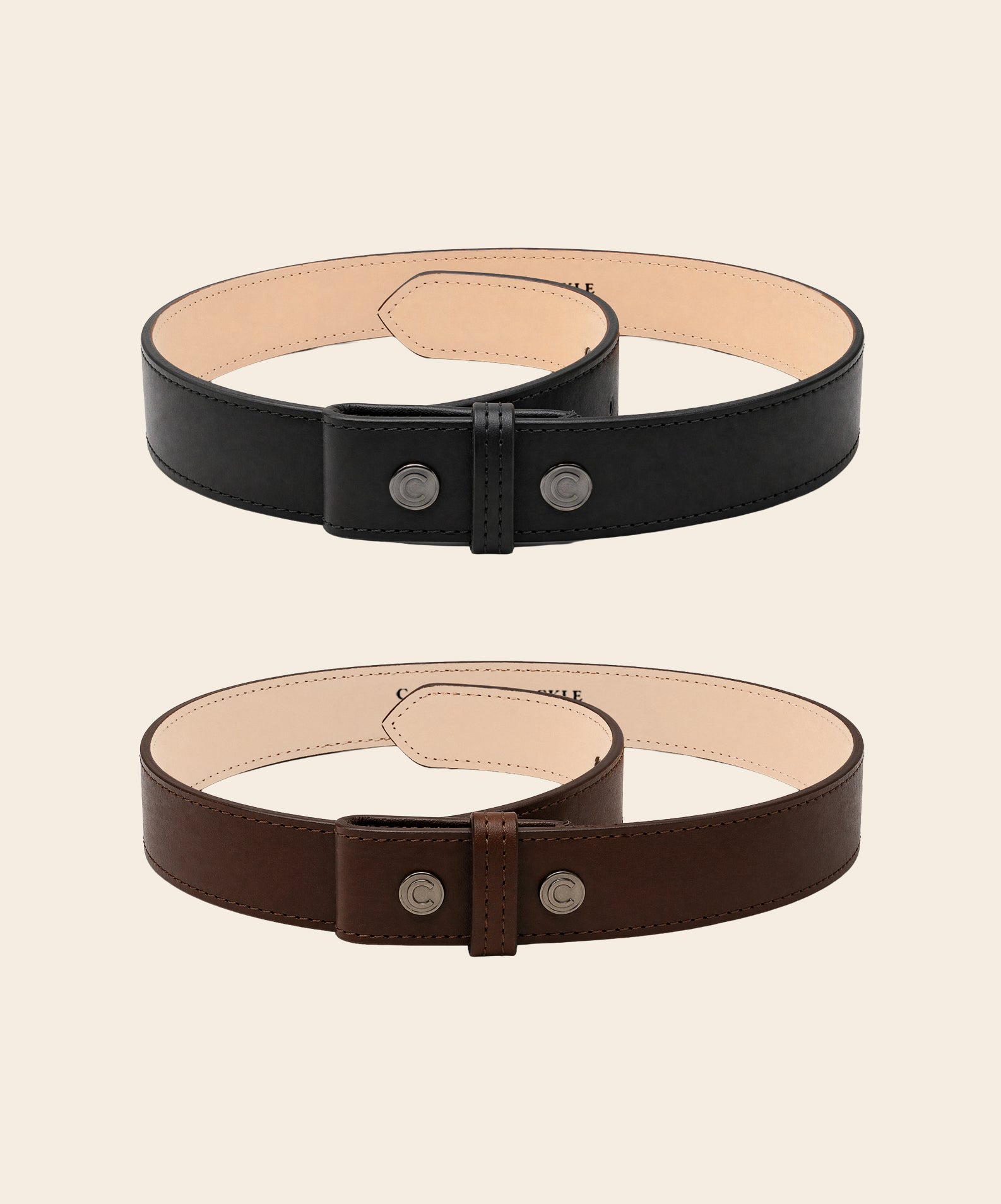 Caballero Stitched Belt in black and brown leather.