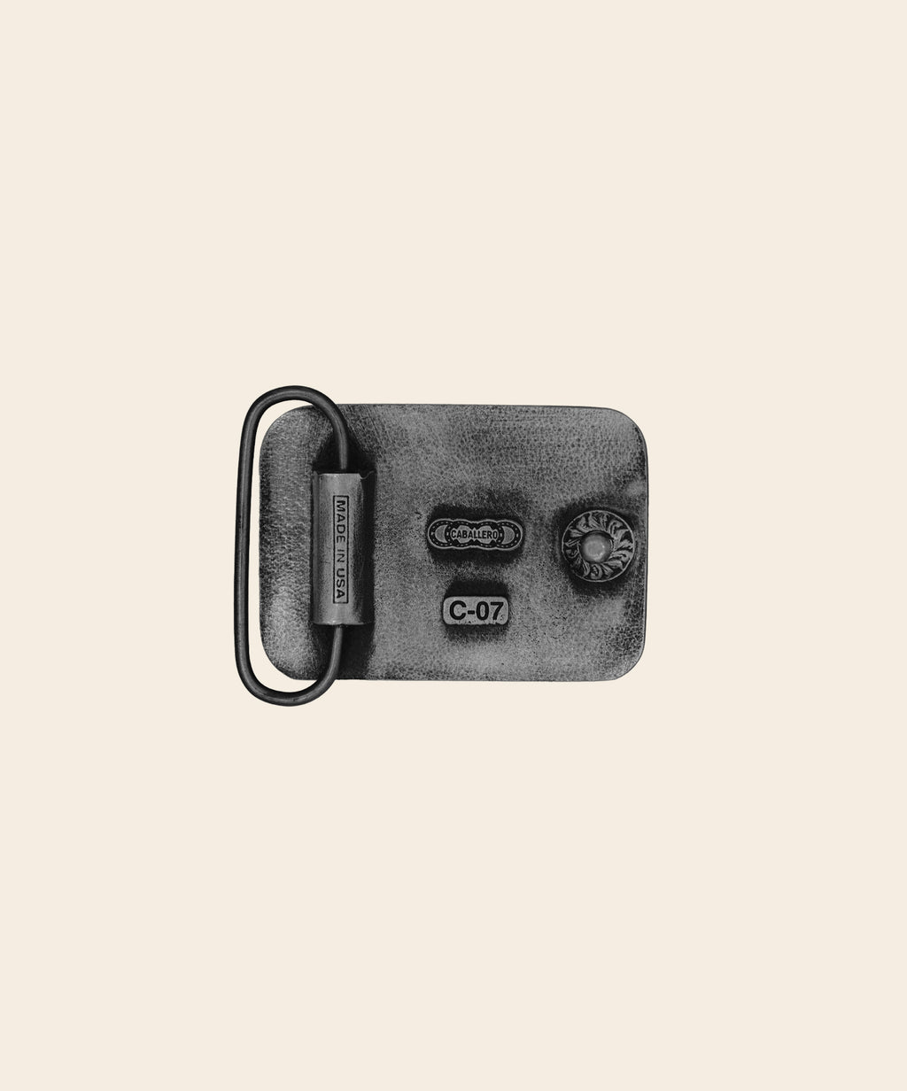 
Back of Bring me a cowboy Belt Buckle in solid pewter