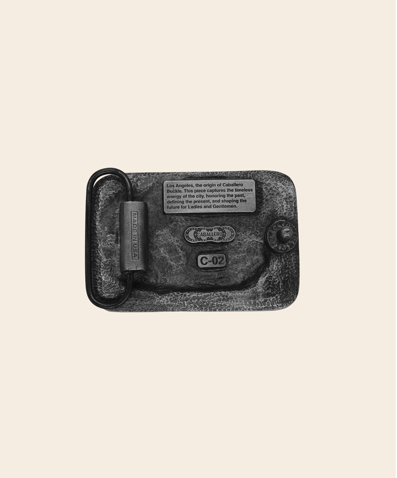 Back of Caballero Hollywood Buckle in solid pewter.