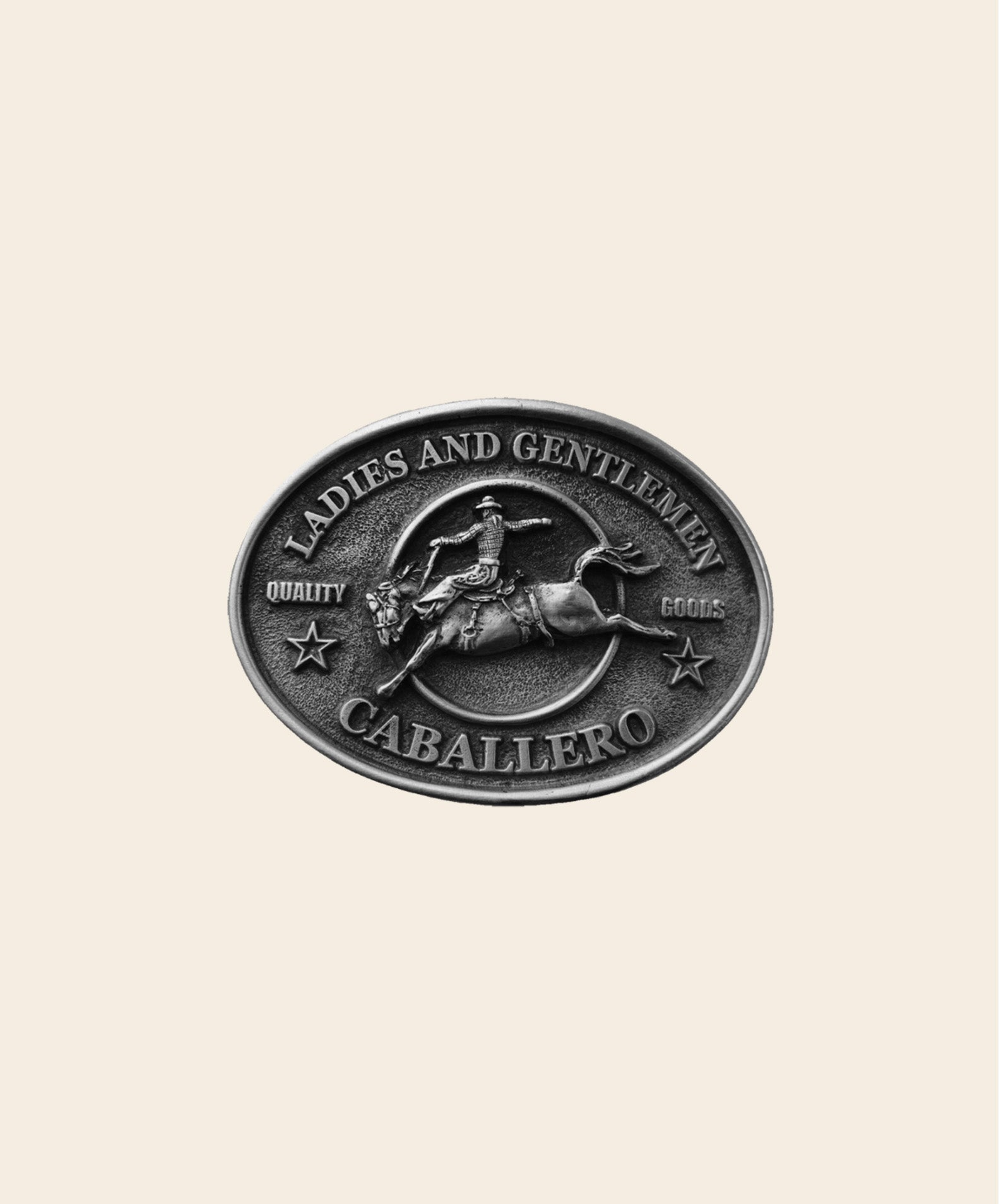 Face of Caballero Rodeo Buckle in solid pewter.