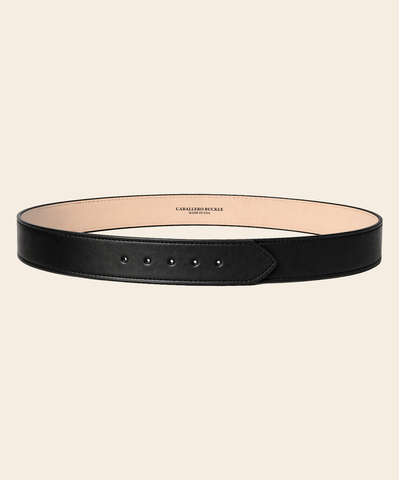 Caballero Black leather stitched belt on a beige background